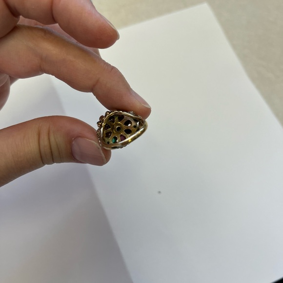 18K yellow gold multi gemstone Thai princess harem antique dome ring size 7. - Picture 13 of 16